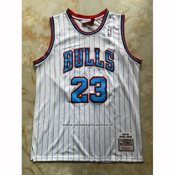Maglia Chicago Bulls Michael Jordan No 23 Mitchell & Ness 1997-98 Bianco3